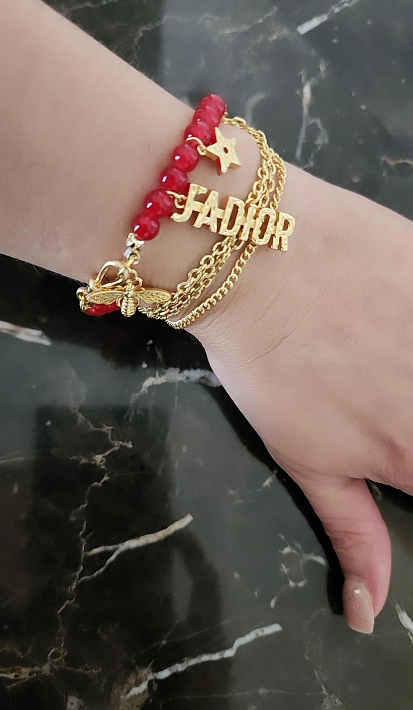 J/Bracelet with Red Beads