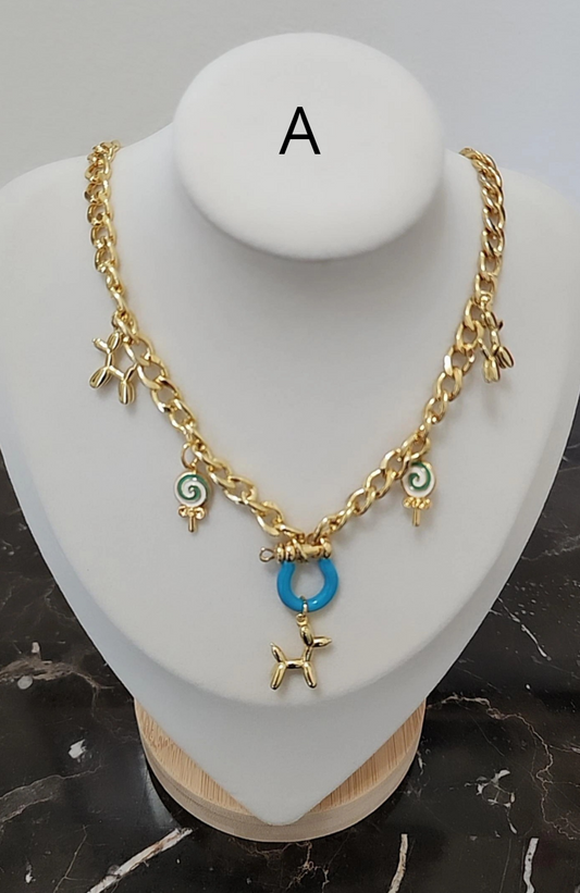 Cuban Chain Necklace with Dog ,Heart, Star  Pendant