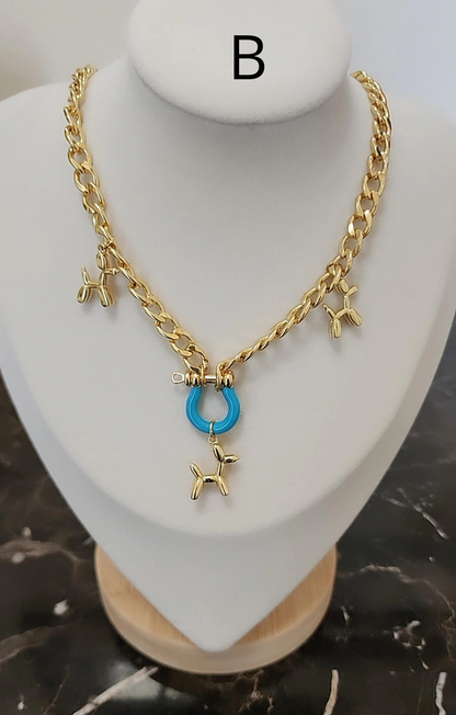 Cuban Chain Necklace with Dog ,Heart, Star  Pendant