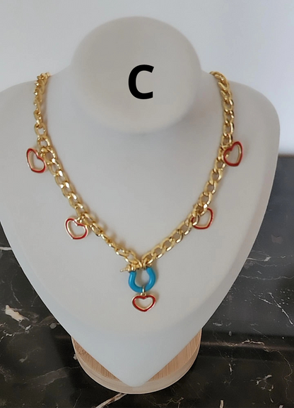 Cuban Chain Necklace with Dog ,Heart, Star  Pendant