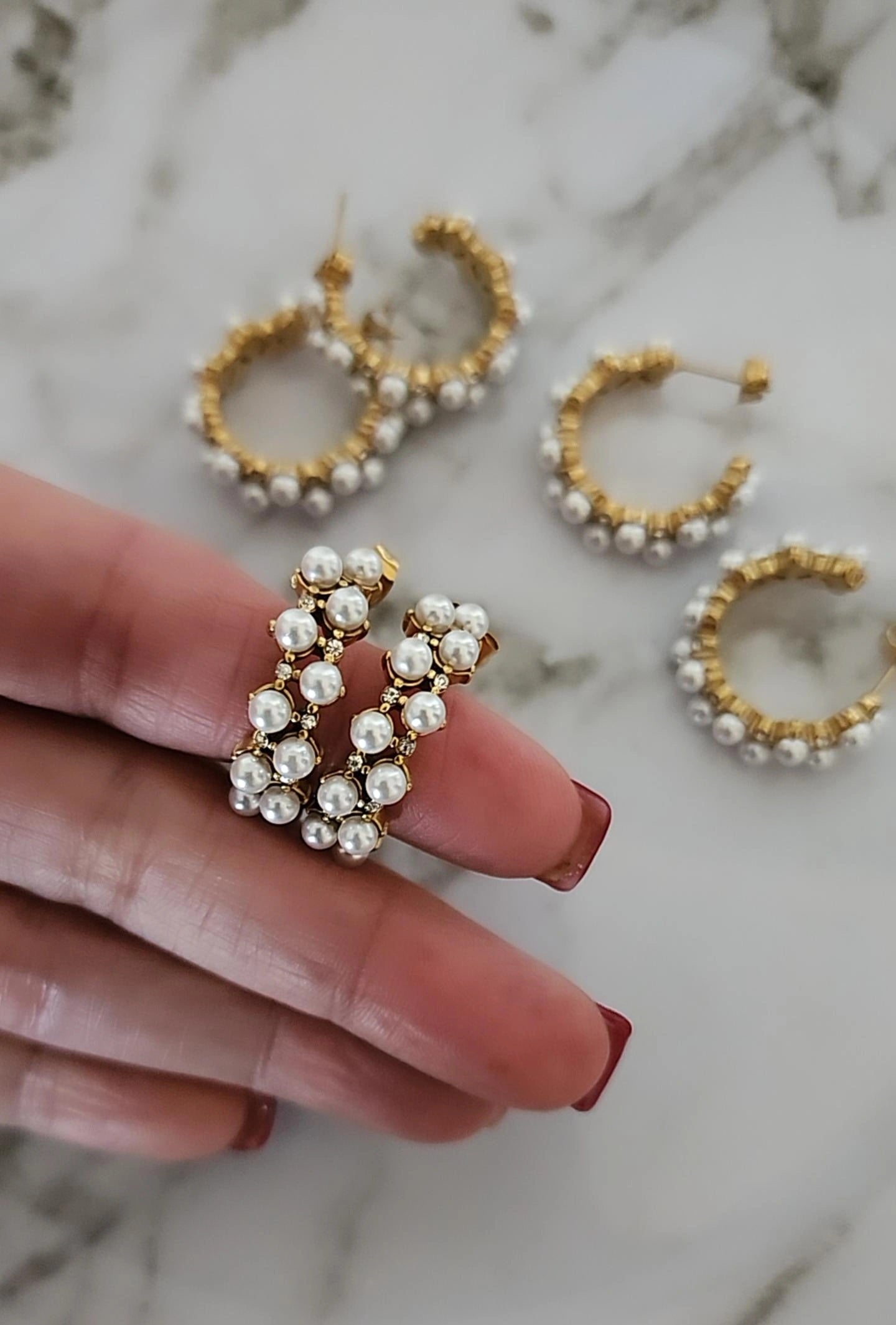 Two- line Pearl Earrings