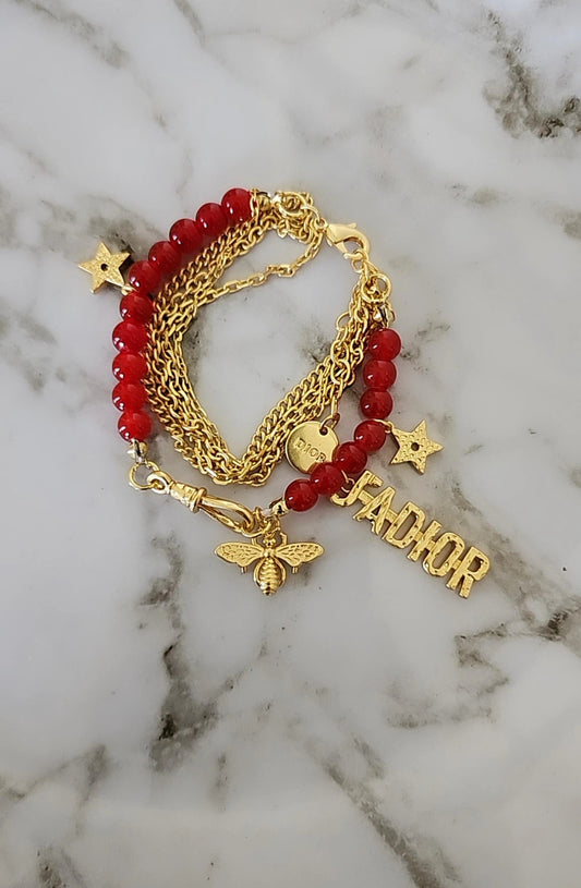 J/Bracelet with Red Beads